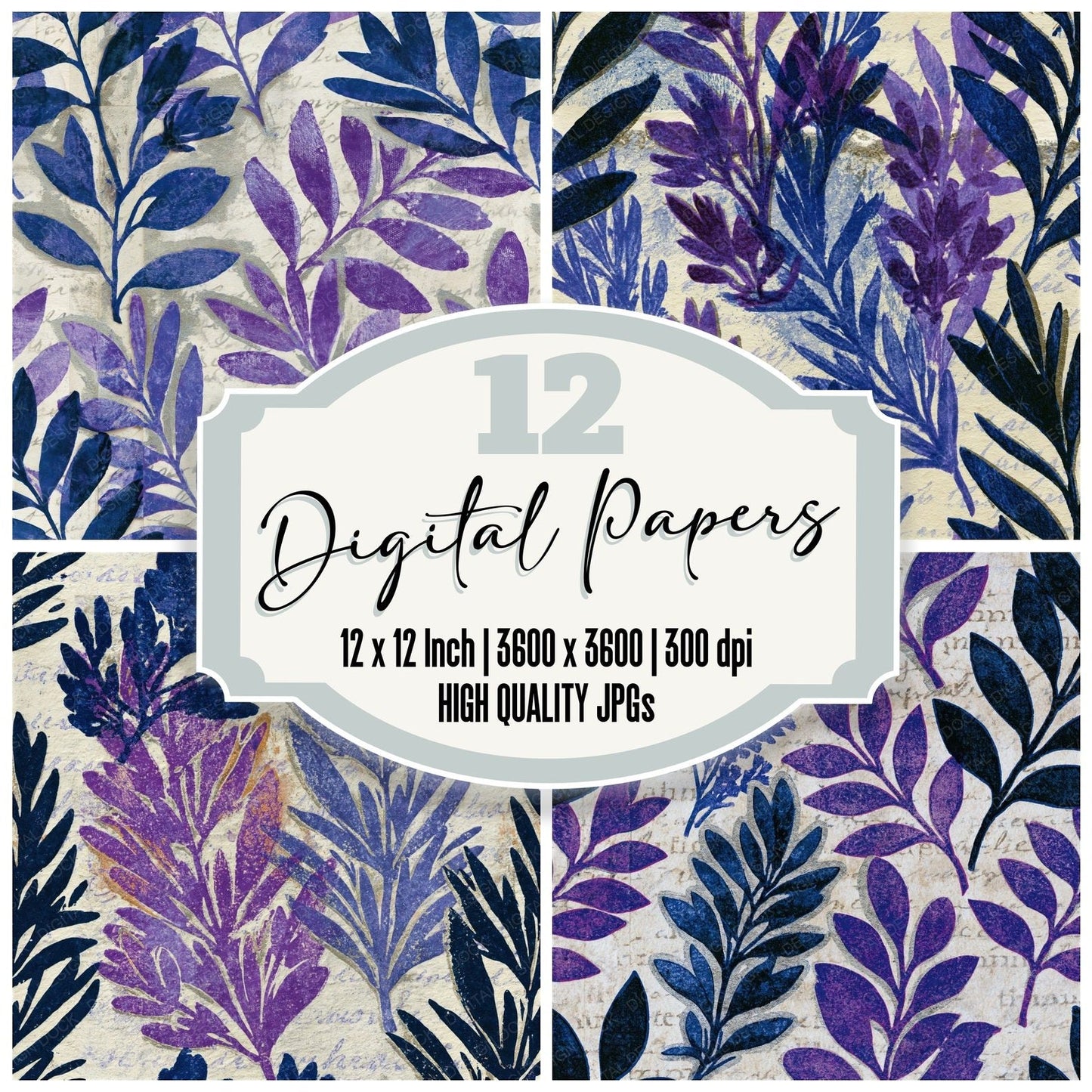 Monoprint Herb Bundles Amethyst Seamless Digital Paper Pack (DDD014249)