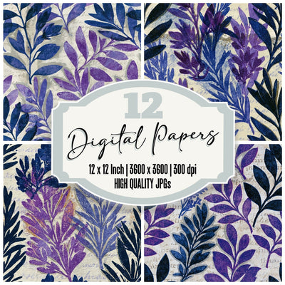 Monoprint Herb Bundles Amethyst Seamless Digital Paper Pack (DDD014249)