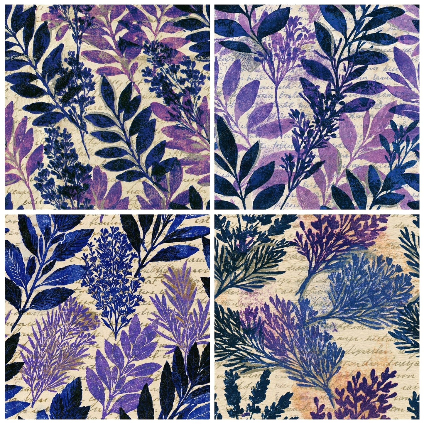 Monoprint Herb Bundles Amethyst Seamless Digital Paper Pack (DDD014249)