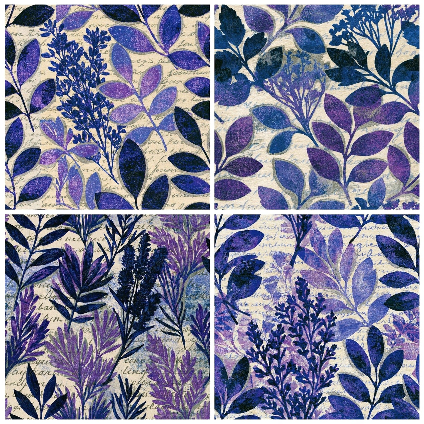 Monoprint Herb Bundles Amethyst Seamless Digital Paper Pack (DDD014249)