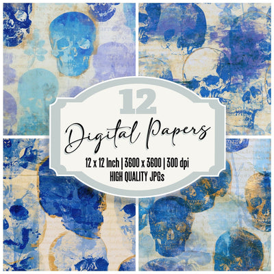 Monoprint Neon Skulls Sapphire Ivory Digital Paper Pack (DDD014251)