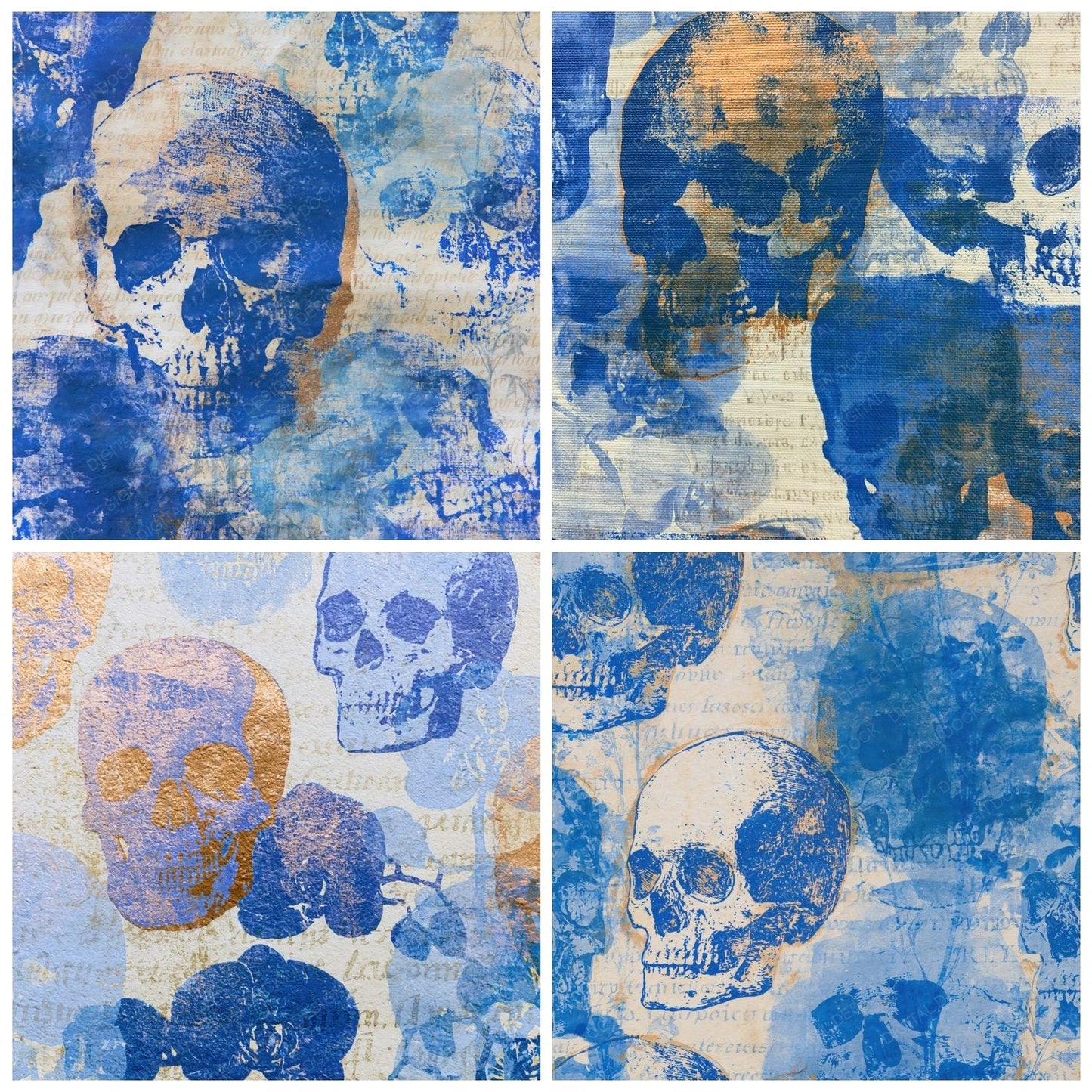 Monoprint Neon Skulls Sapphire Ivory Digital Paper Pack (DDD014251)