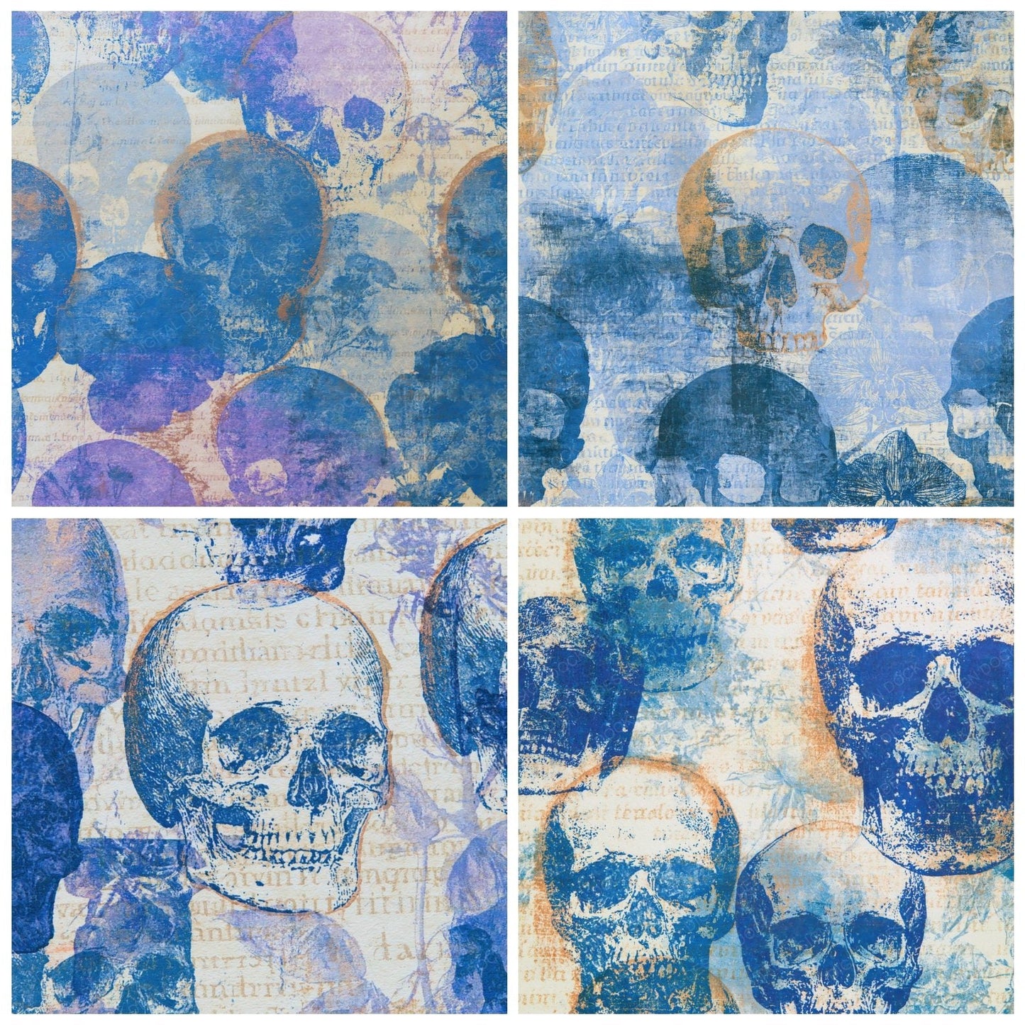 Monoprint Neon Skulls Sapphire Ivory Digital Paper Pack (DDD014251)