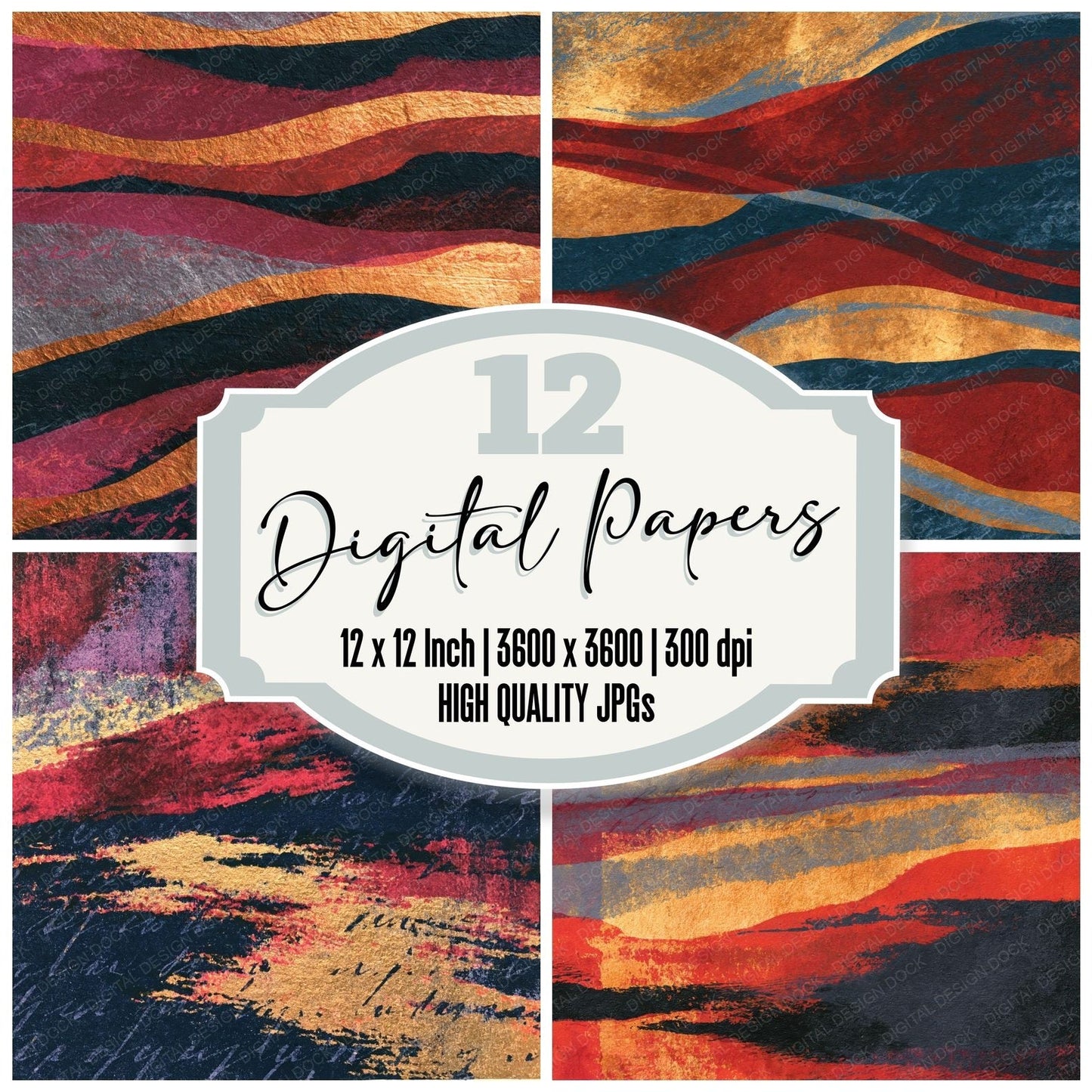 Monoprint Oxblood Copper Abstract Digital Paper Pack (DDD014252)
