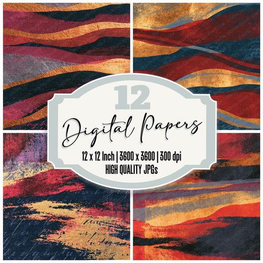 Monoprint Oxblood Copper Abstract Digital Paper Pack (DDD014252)