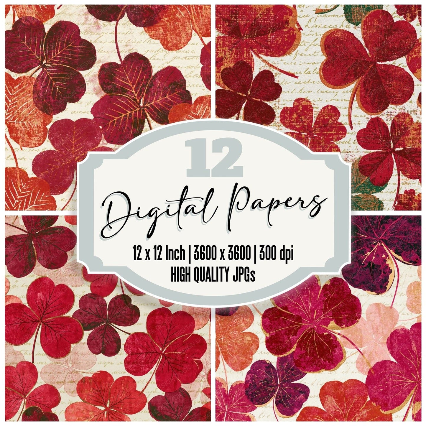 Monoprint Shamrocks Cherry Currant Digital Paper Pack (DDD014254)