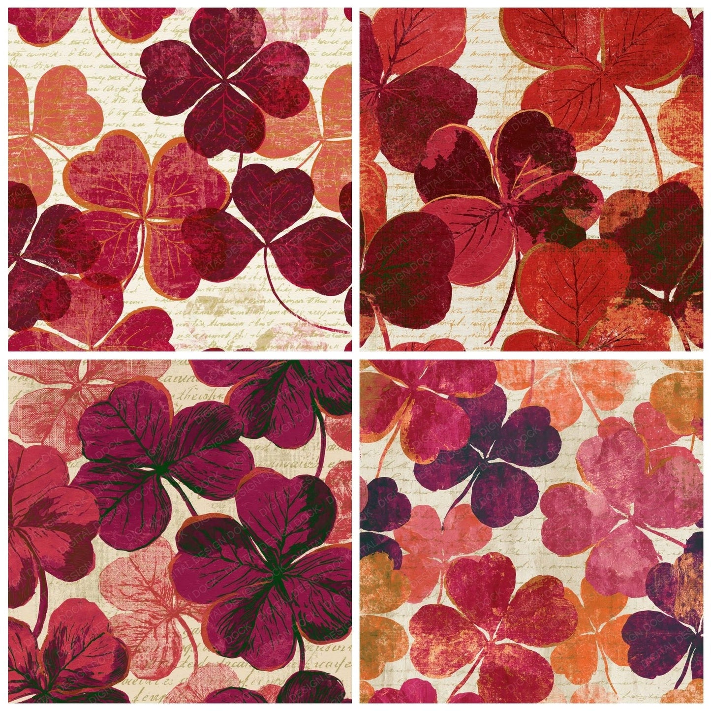 Monoprint Shamrocks Cherry Currant Digital Paper Pack (DDD014254)