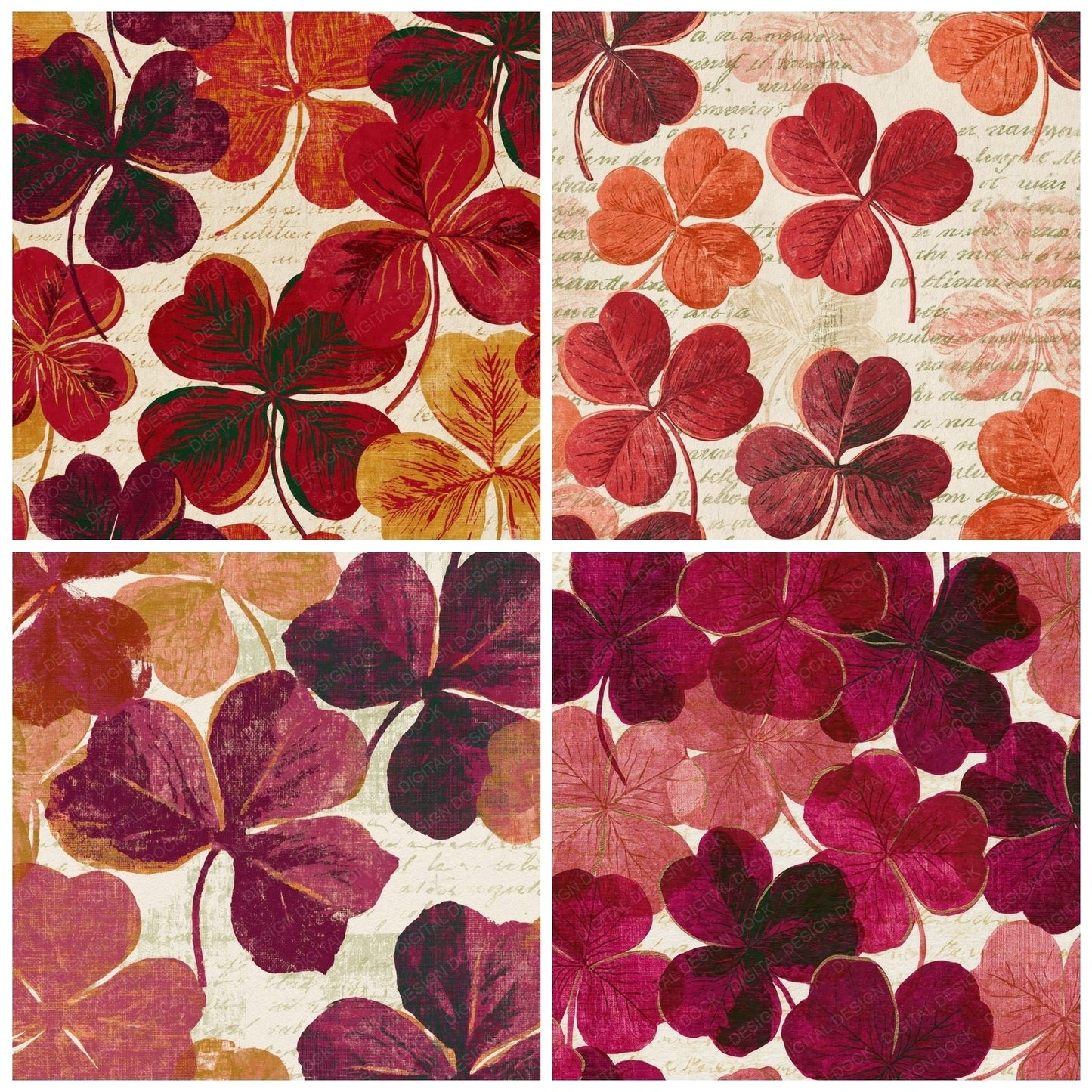 Monoprint Shamrocks Cherry Currant Digital Paper Pack (DDD014254)