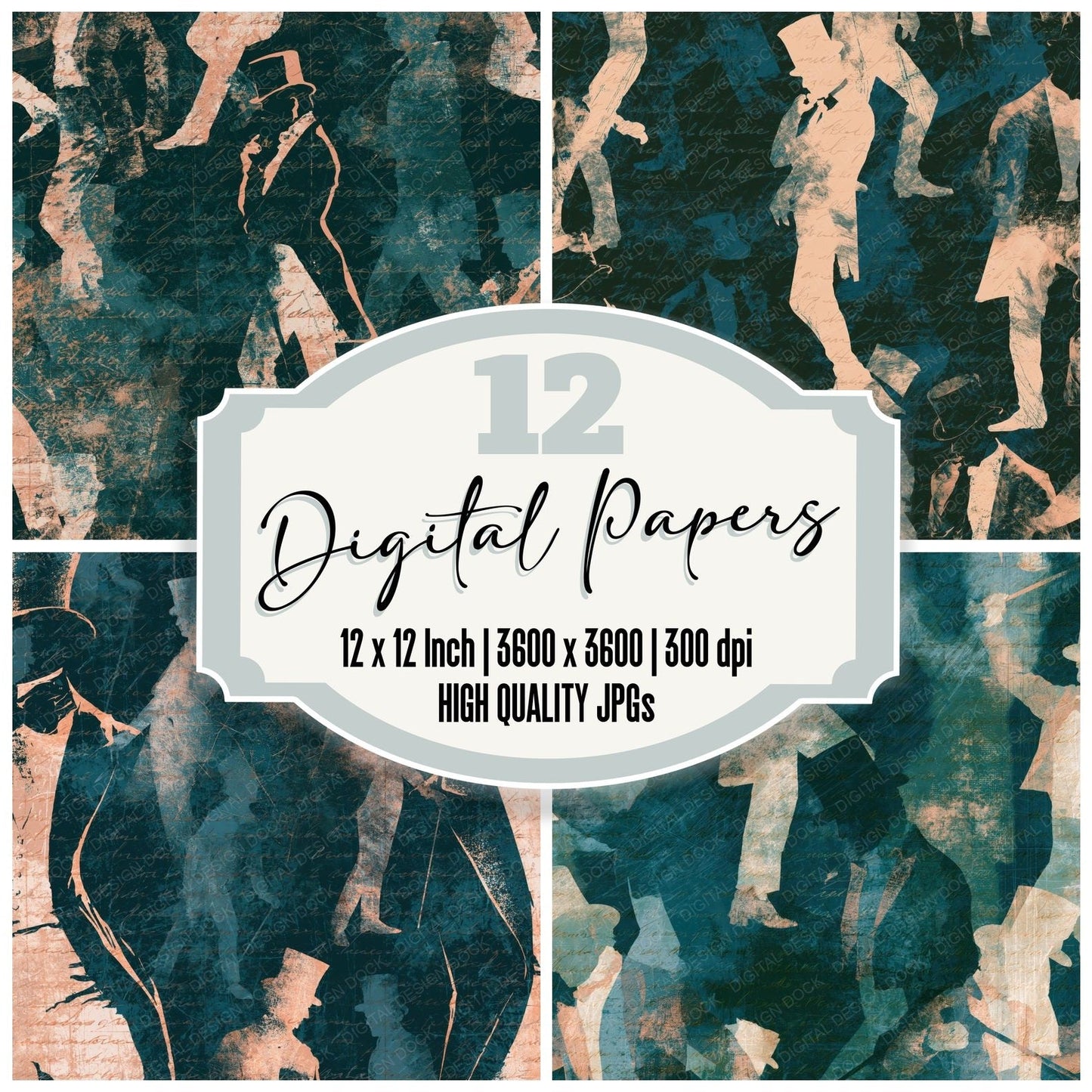 Scratchboard Ringmasters Teal Bone Digital Paper Pack (DDD014256)
