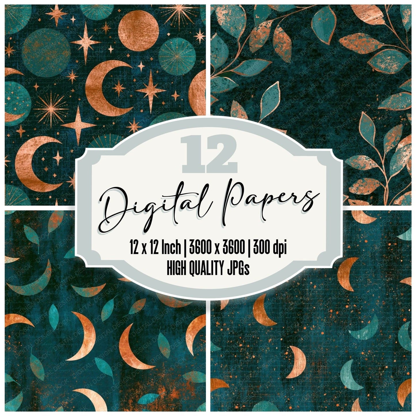 Scratchboard Sweet Dreams Jade Copper Digital Paper Pack (DDD014257)