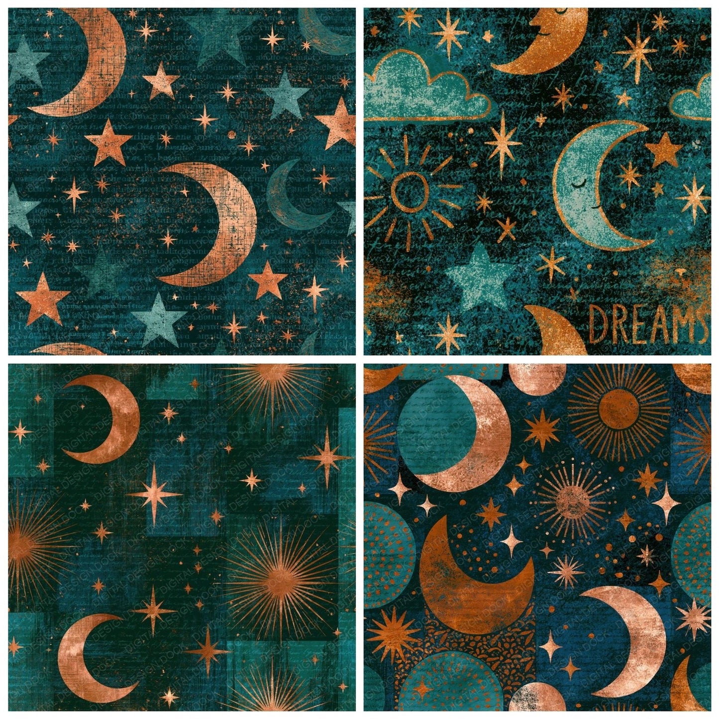 Scratchboard Sweet Dreams Jade Copper Digital Paper Pack (DDD014257)