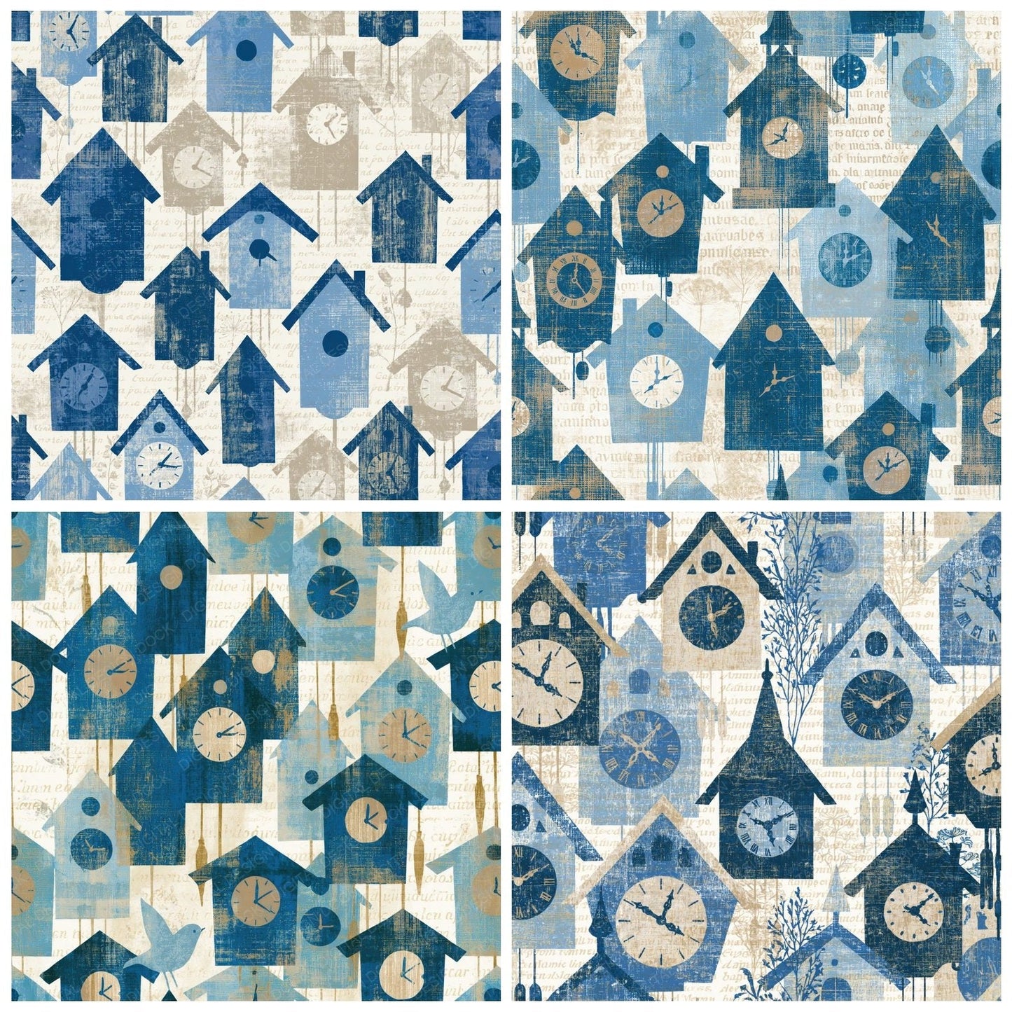 Screenprint Cuckoo Clocks Sapphire Ivory Digital Paper Pack (DDD014258)