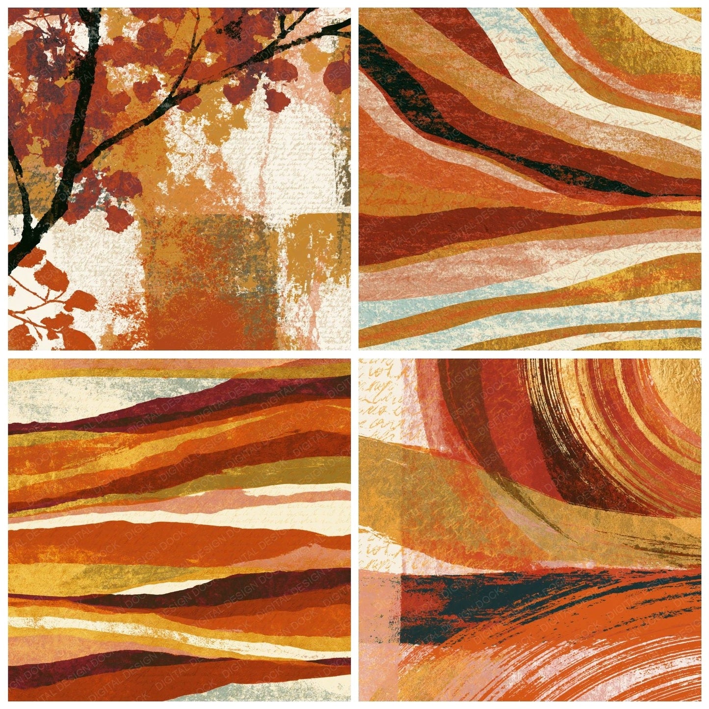Screenprint Rust Brass Ochre Tonal Digital Paper Pack (DDD014259)