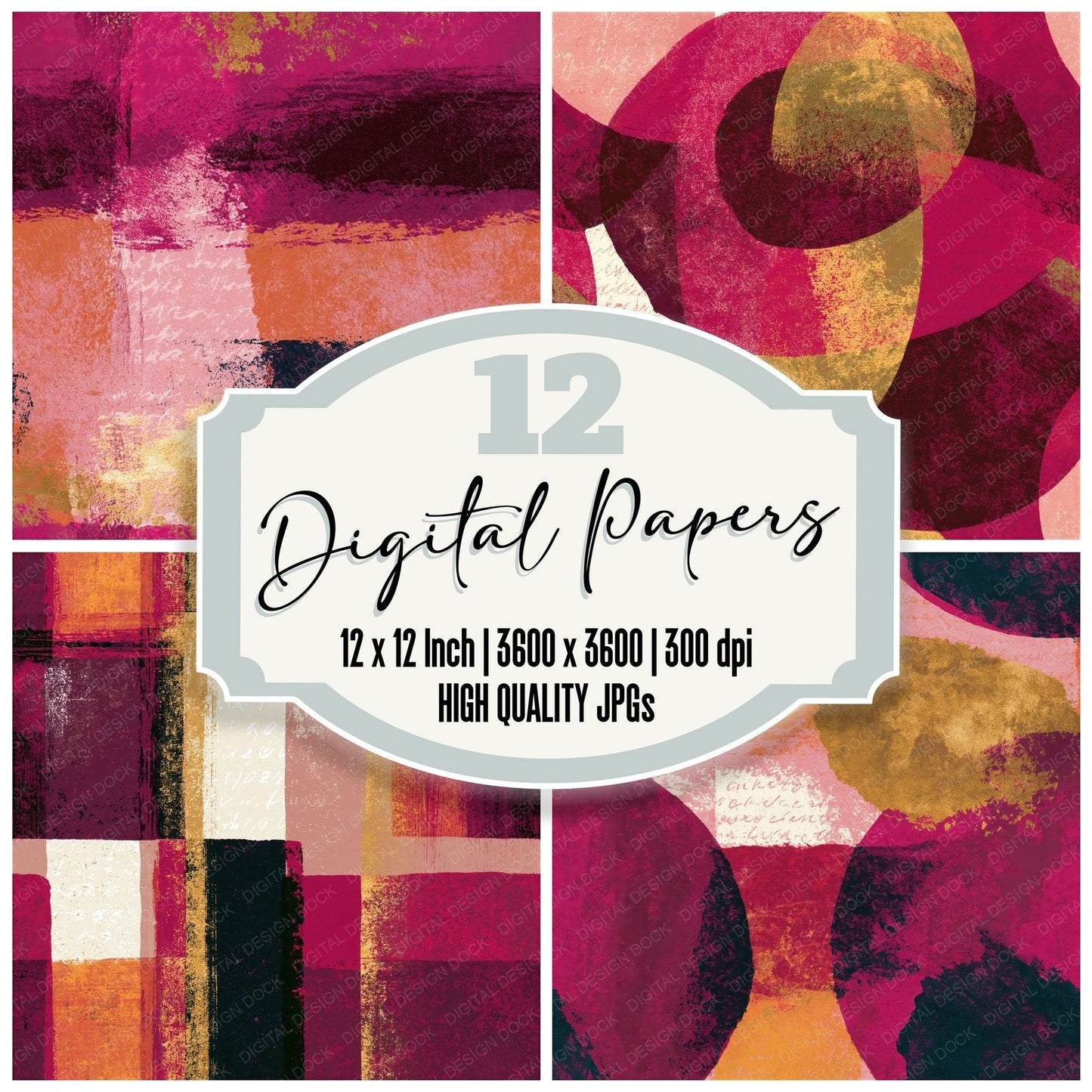 Screenprint Wine Dusty Rose Abstract Seamless Digital Paper Pack (DDD014260)