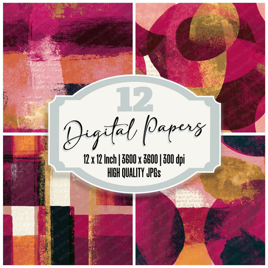 Screenprint Wine Dusty Rose Abstract Seamless Digital Paper Pack (DDD014260)