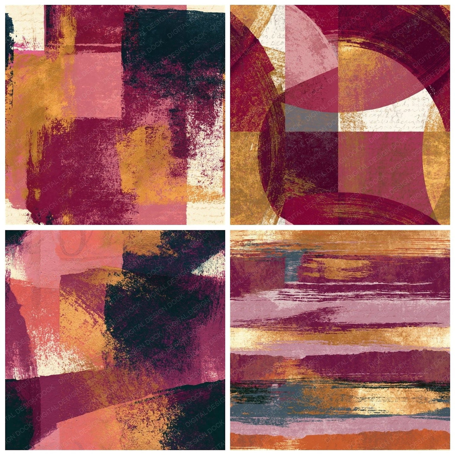 Screenprint Wine Dusty Rose Abstract Seamless Digital Paper Pack (DDD014260)