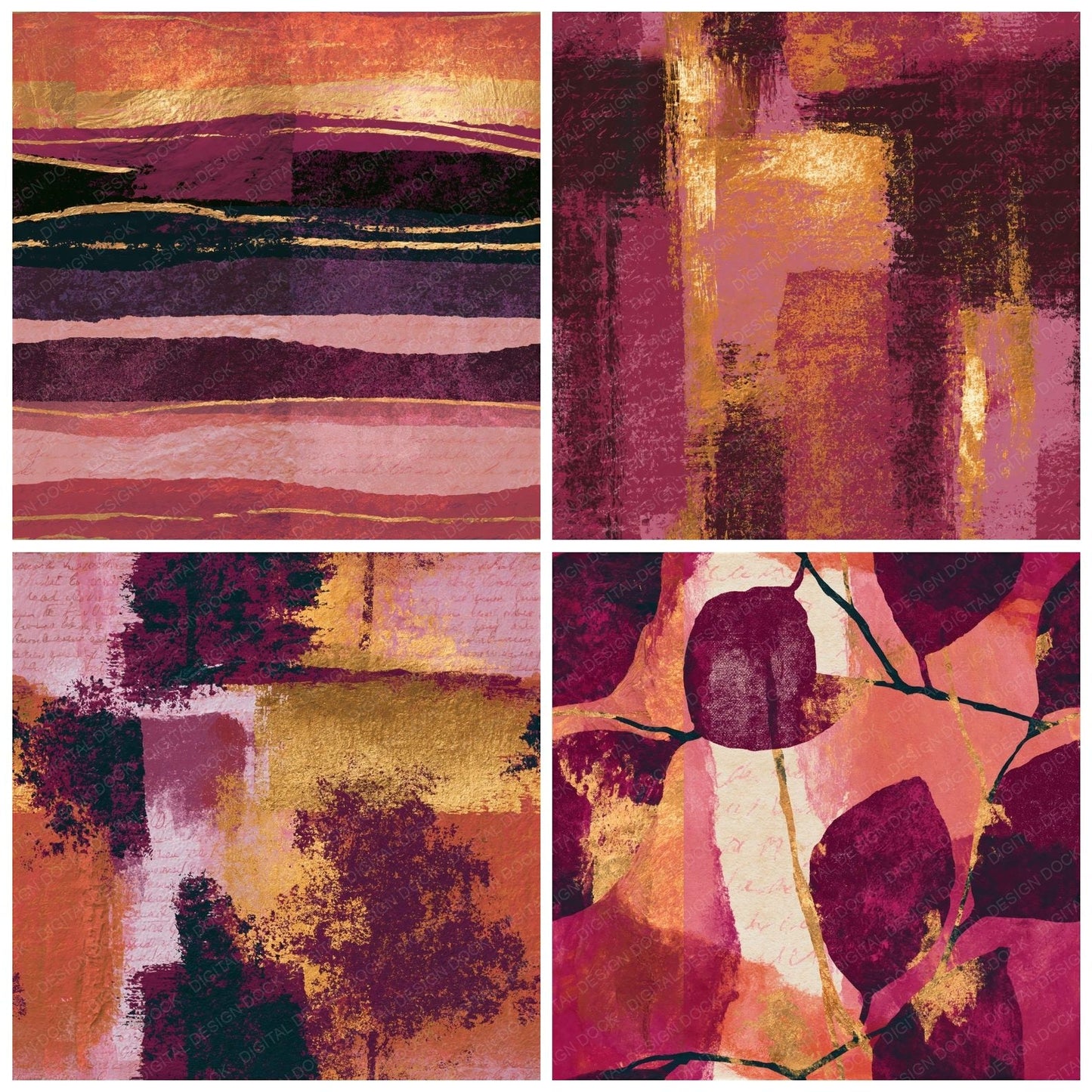 Screenprint Wine Dusty Rose Abstract Seamless Digital Paper Pack (DDD014260)