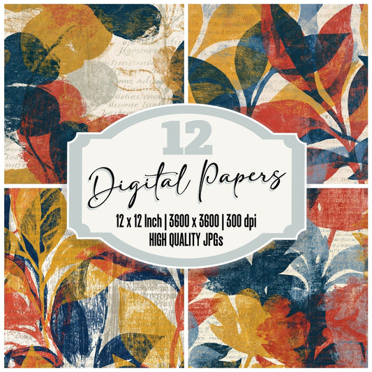 Woodcut Mustard Navy Tomato Abstract Digital Paper Pack (DDD014262)