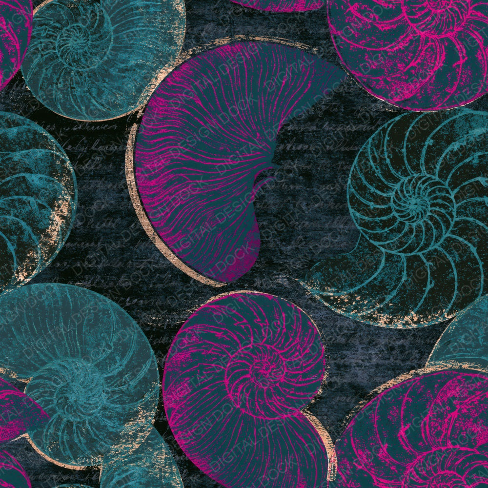 Woodcut Nautilus Teal Magenta Digital Paper Pack (DDD014263)