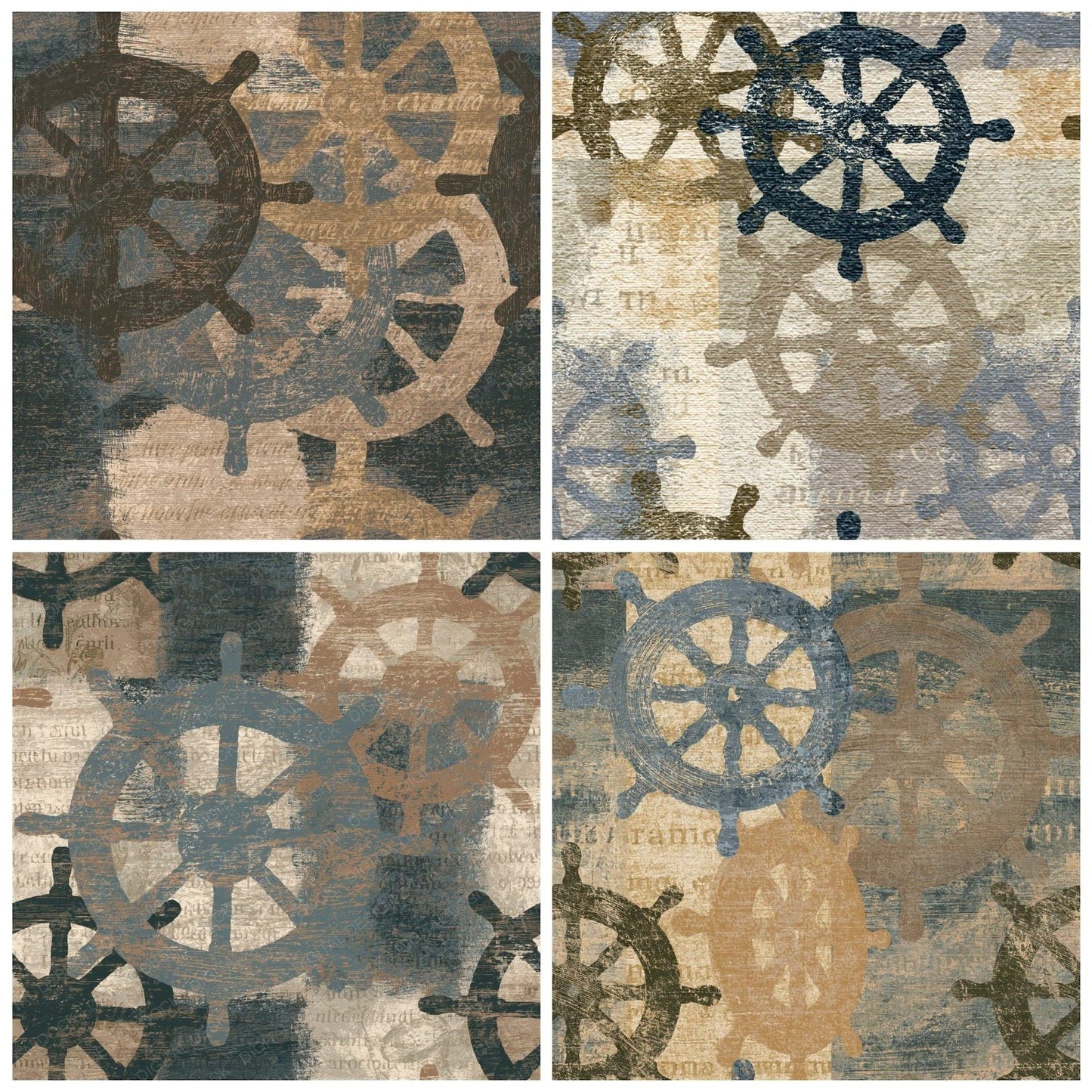 Woodcut Ship Wheels Sepia Seamless Digital Paper Pack (DDD014264)