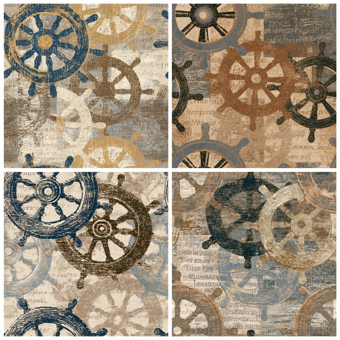 Woodcut Ship Wheels Sepia Seamless Digital Paper Pack (DDD014264)