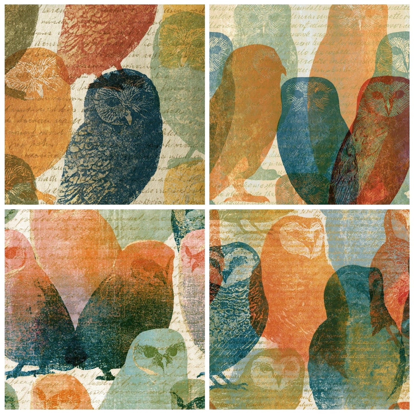 Etching Baby Owls Apricot Pistachio Digital Paper Pack (DDD014266)