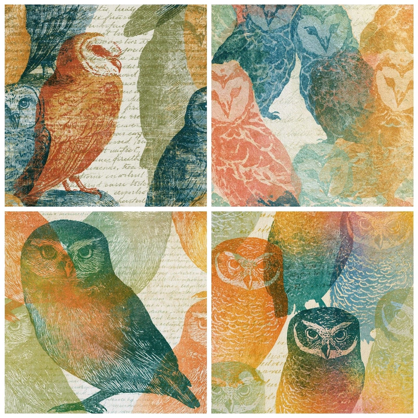 Etching Baby Owls Apricot Pistachio Digital Paper Pack (DDD014266)