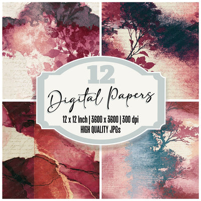 Etching Cherry Currant Ivory Seamless Digital Paper Pack (DDD014267)