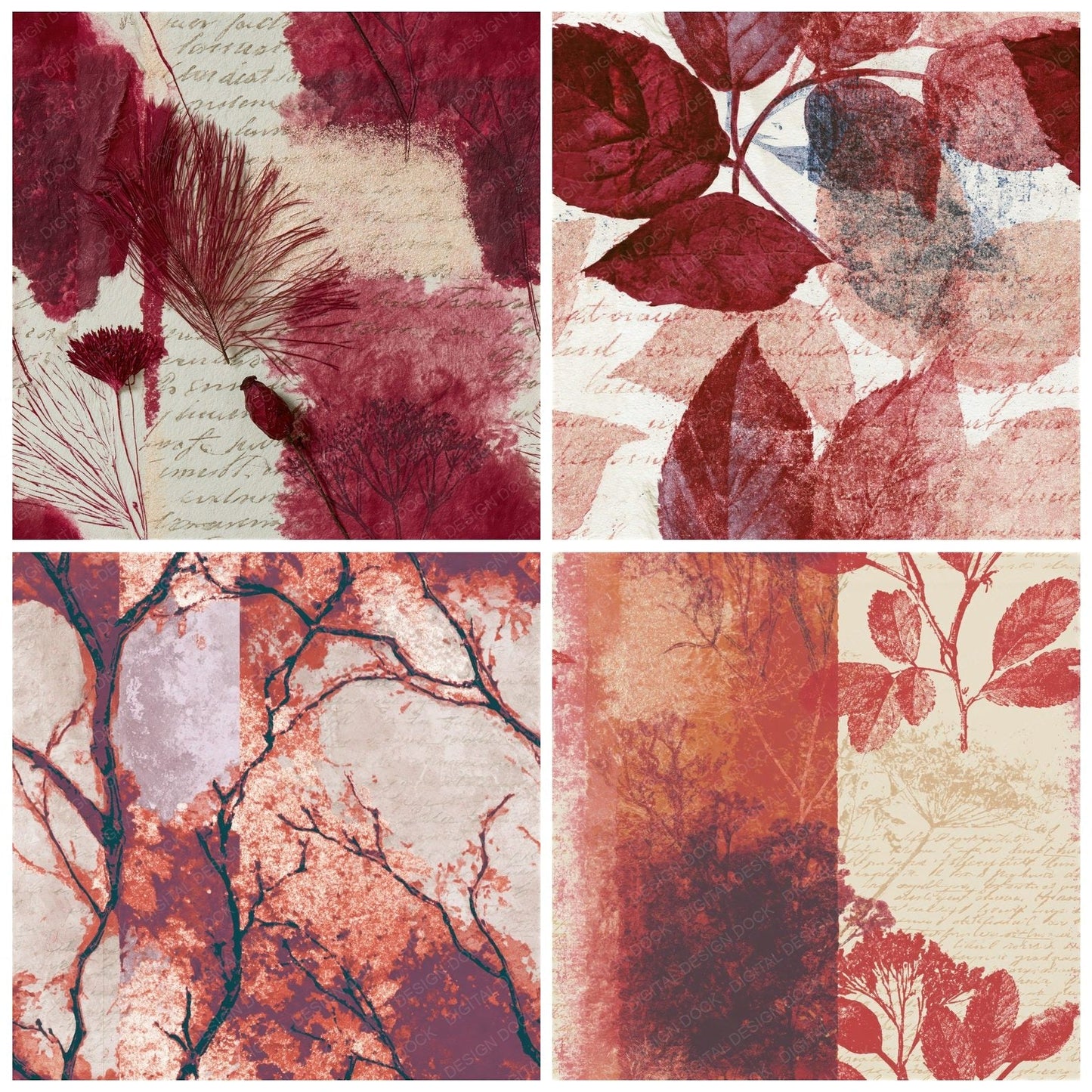 Etching Cherry Currant Ivory Seamless Digital Paper Pack (DDD014267)
