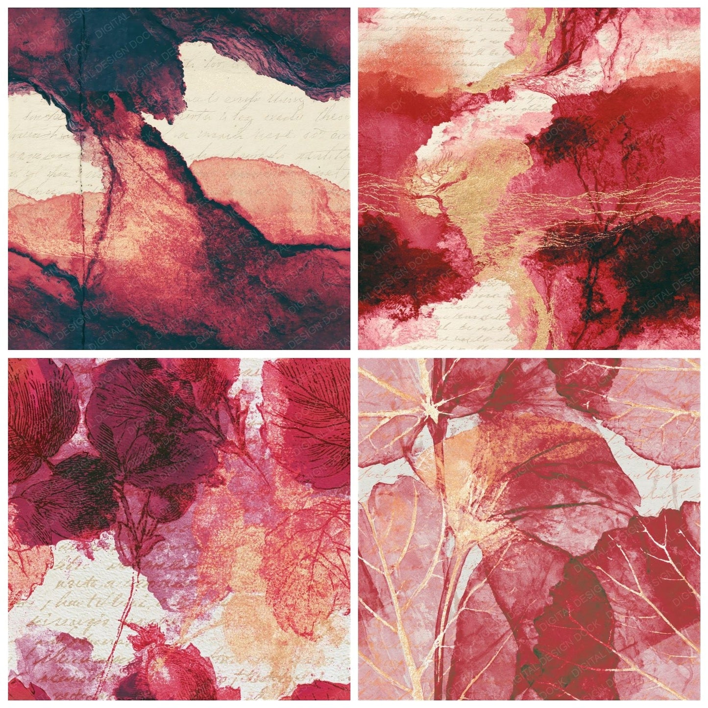 Etching Cherry Currant Ivory Seamless Digital Paper Pack (DDD014267)