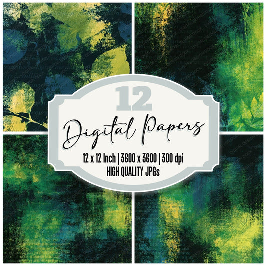 Monoprint Emerald Chartreuse Abstract Digital Paper Pack (DDD014270)