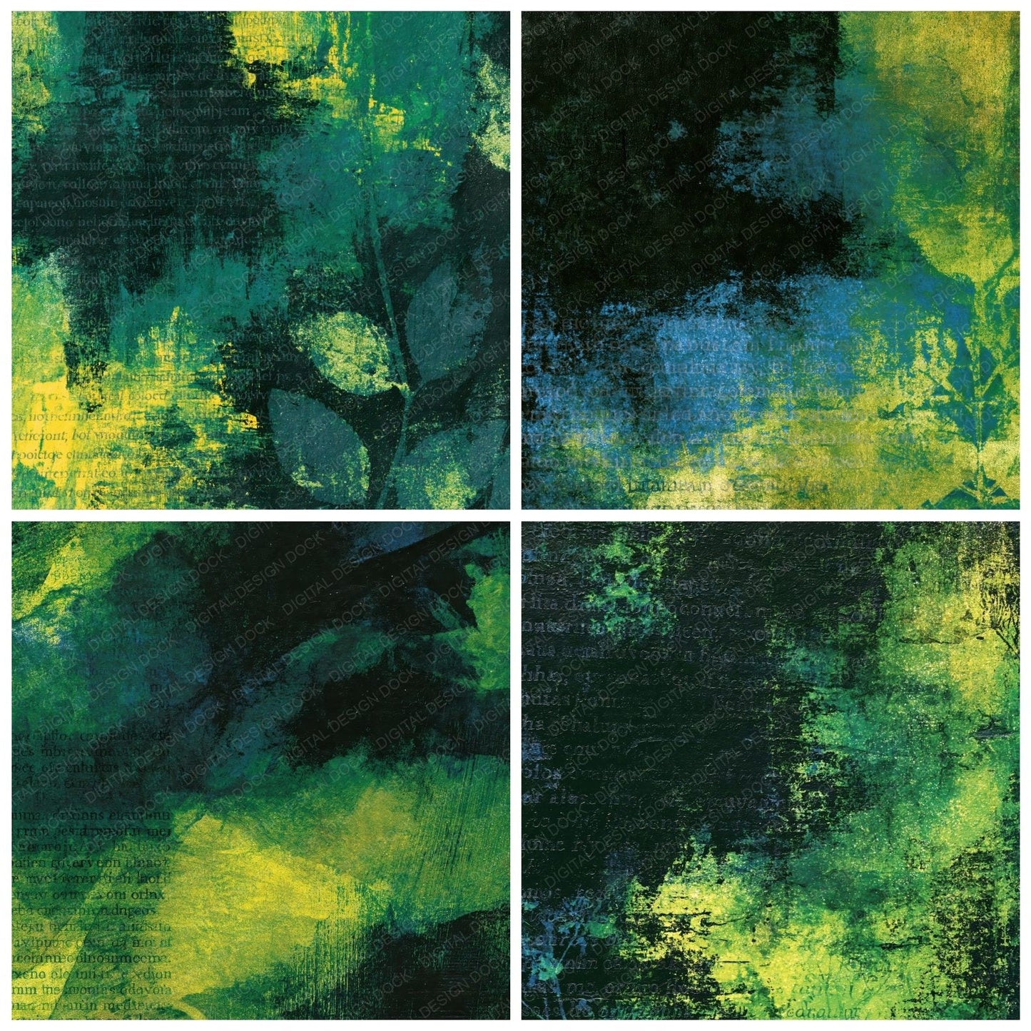 Monoprint Emerald Chartreuse Abstract Digital Paper Pack (DDD014270)