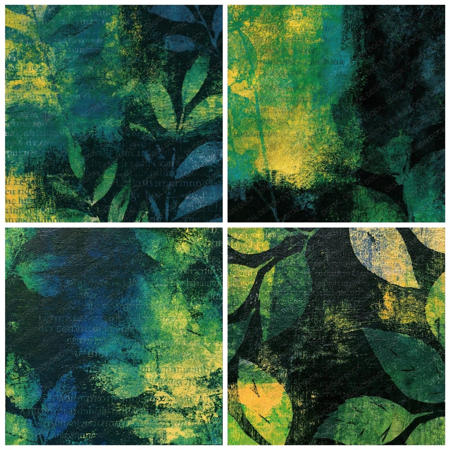 Monoprint Emerald Chartreuse Abstract Digital Paper Pack (DDD014270)