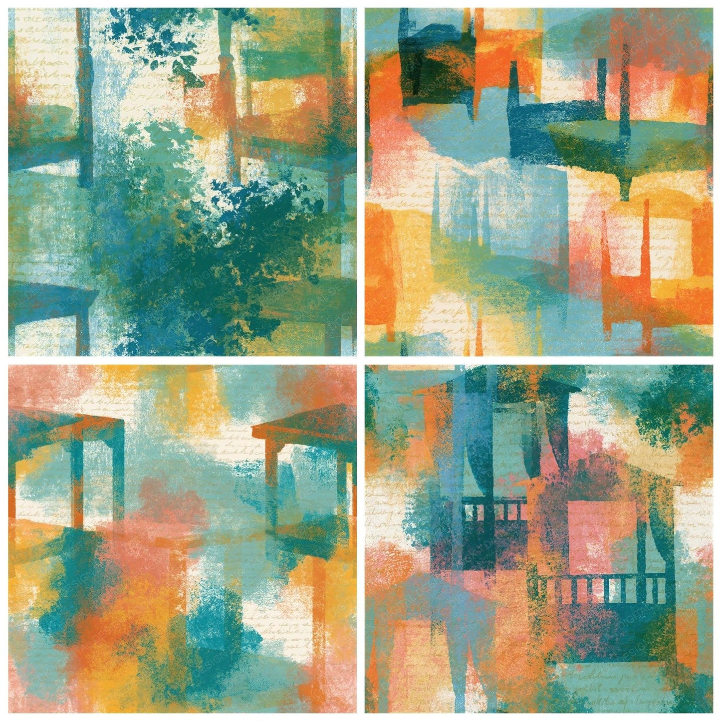 Monoprint Four Poster Beds Mint Strawberry Seamless Digital Paper Pack (DDD014271)