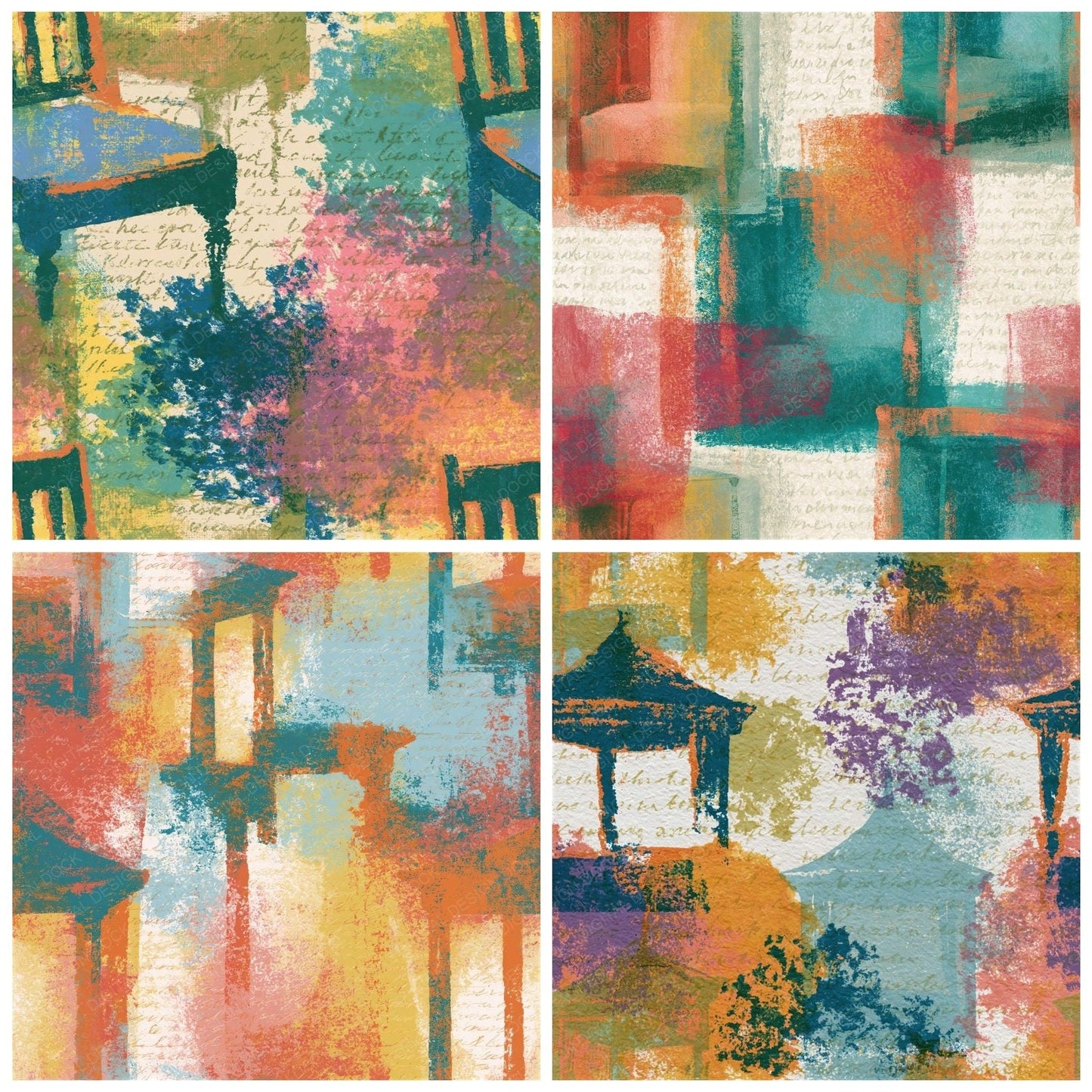 Monoprint Four Poster Beds Mint Strawberry Seamless Digital Paper Pack (DDD014271)