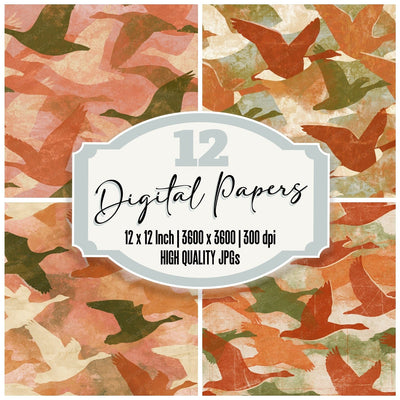 Monoprint Geese Terracotta Olive Digital Paper Pack (DDD014272)