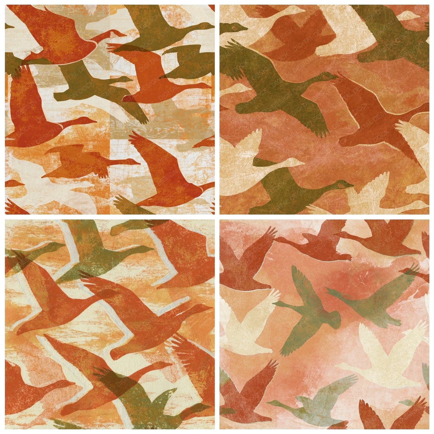 Monoprint Geese Terracotta Olive Digital Paper Pack (DDD014272)