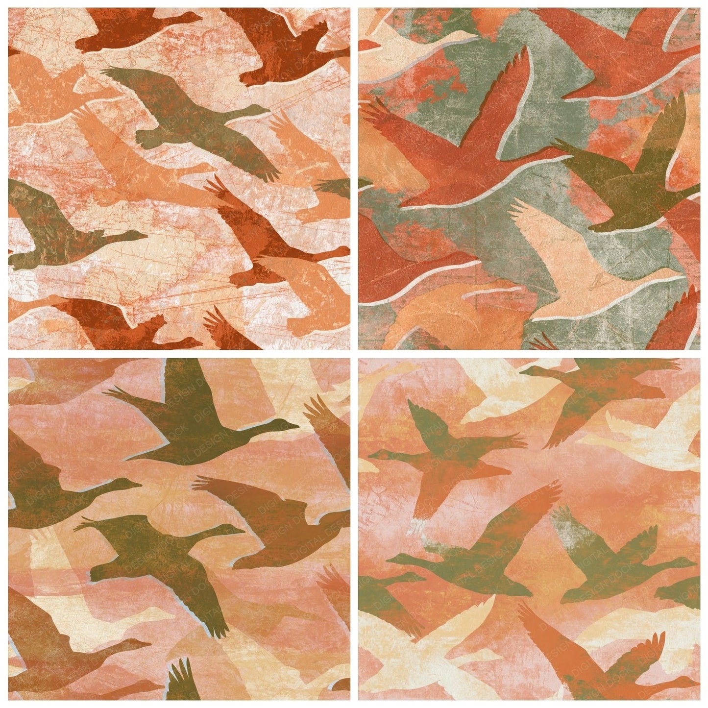 Monoprint Geese Terracotta Olive Digital Paper Pack (DDD014272)