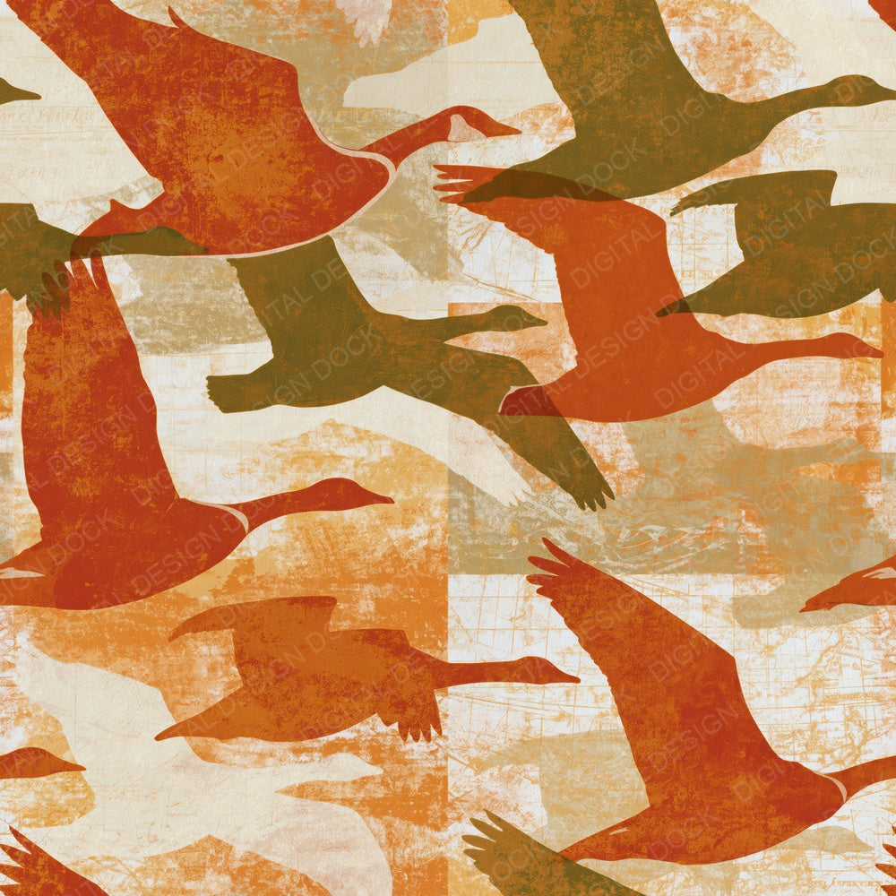 Monoprint Geese Terracotta Olive Digital Paper Pack (DDD014272)