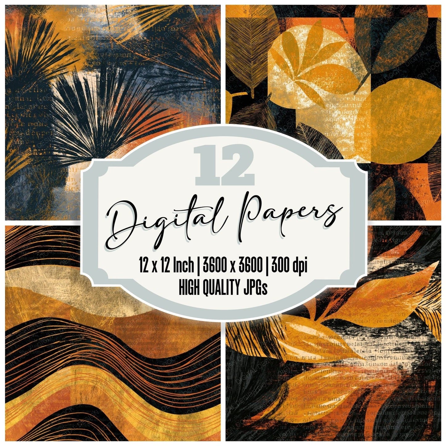 Scratchboard Amber Butter Bone Seamless Digital Paper Pack (DDD014273)