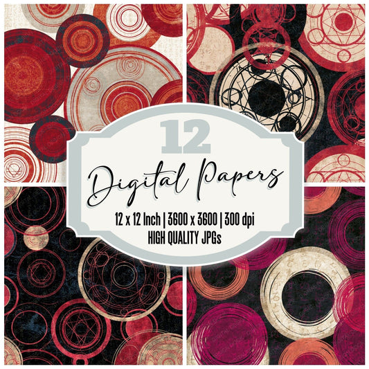 Scratchboard Spell Circles Cherry Ivory Digital Paper Pack (DDD014277)