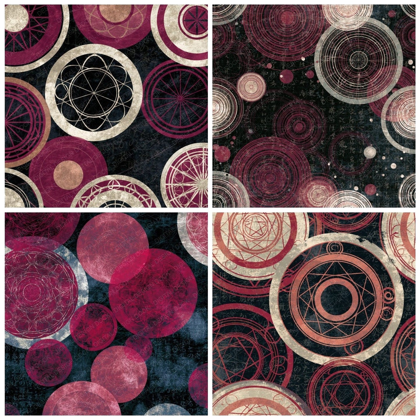 Scratchboard Spell Circles Cherry Ivory Digital Paper Pack (DDD014277)