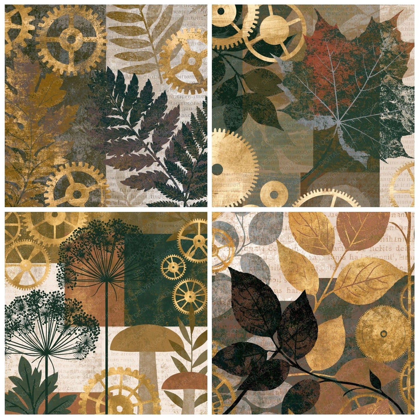 Screenprint Brass Mechanisms Moss Oat Digital Paper Pack (DDD014278)