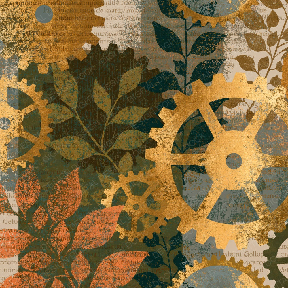Screenprint Brass Mechanisms Moss Oat Digital Paper Pack (DDD014278)