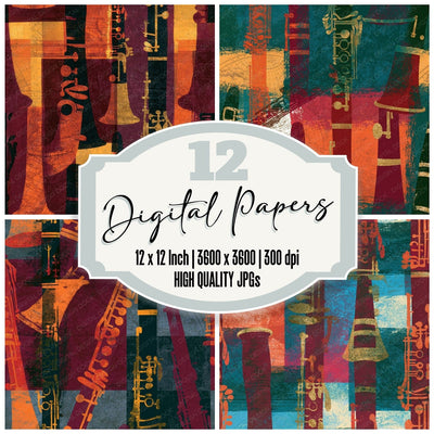 Screenprint Clarinets Oxblood Seamless Digital Paper Pack (DDD014279)