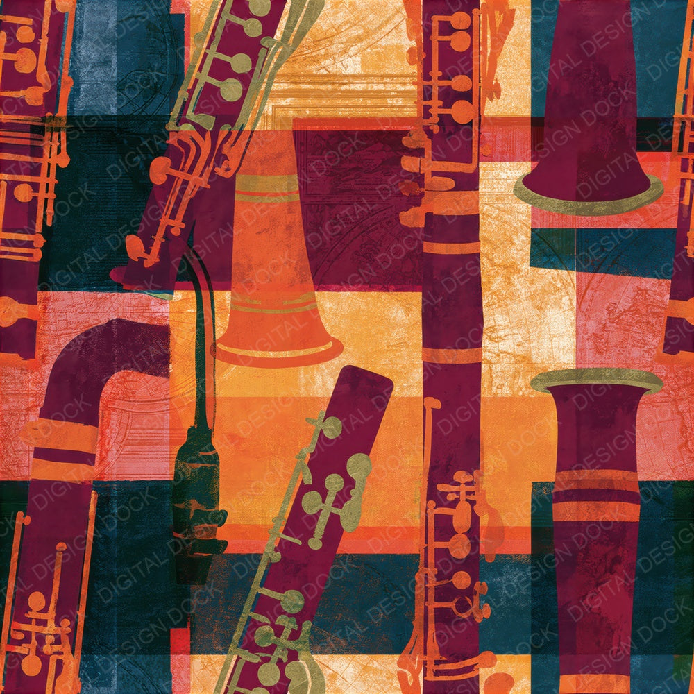 Screenprint Clarinets Oxblood Seamless Digital Paper Pack (DDD014279)