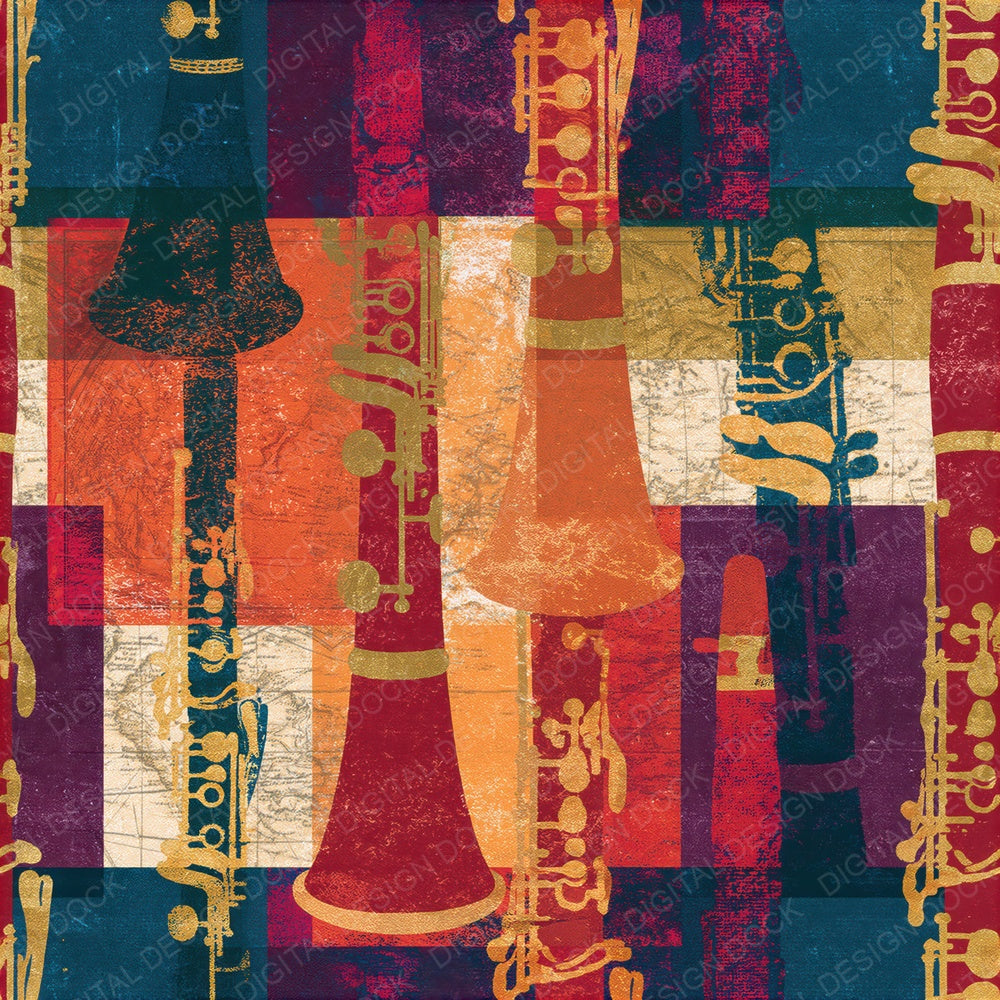 Screenprint Clarinets Oxblood Seamless Digital Paper Pack (DDD014279)