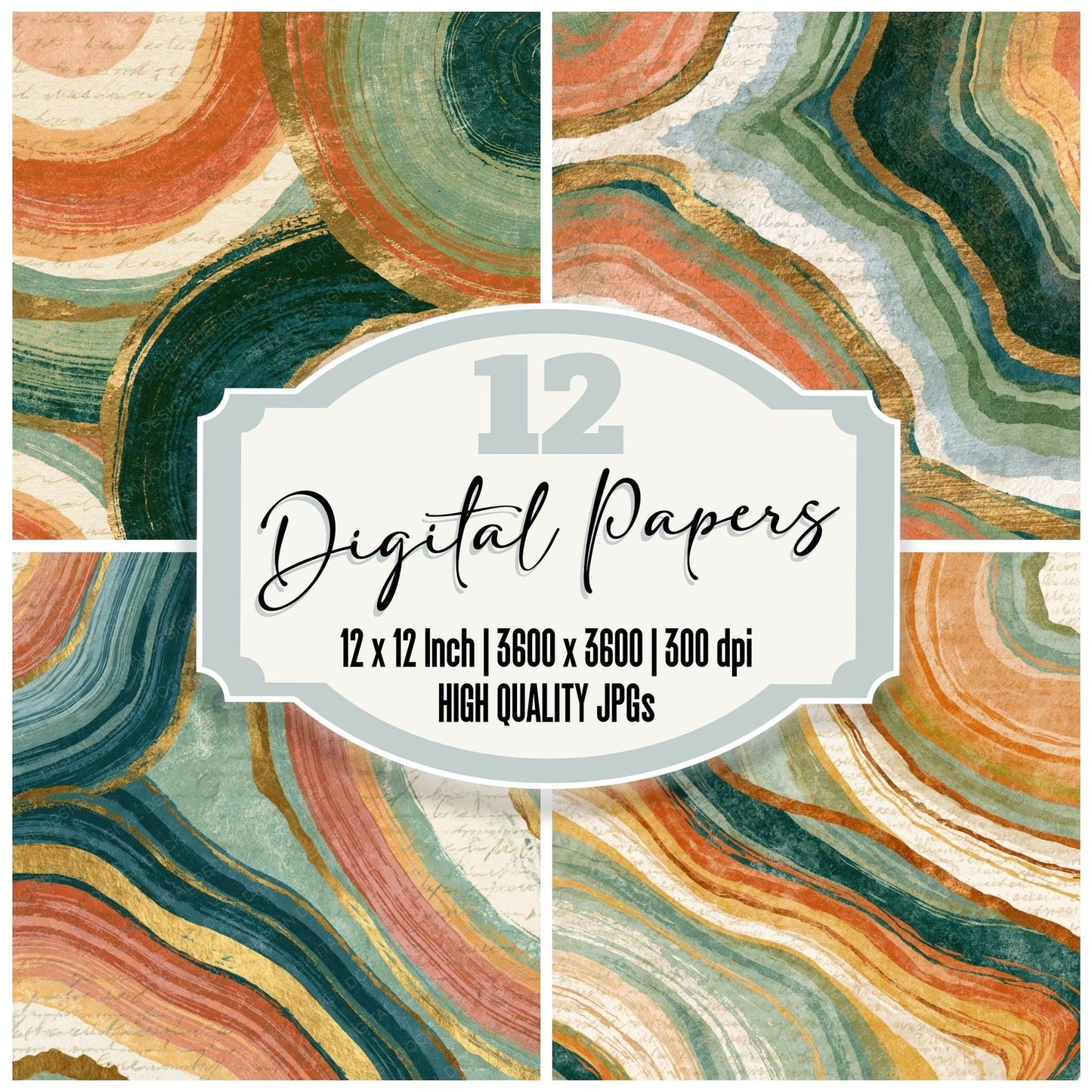 Woodblock Geological Sections Apricot Pistachio Digital Paper Pack (DDD014280)