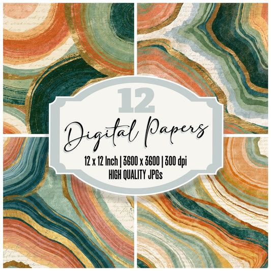 Woodblock Geological Sections Apricot Pistachio Digital Paper Pack (DDD014280)
