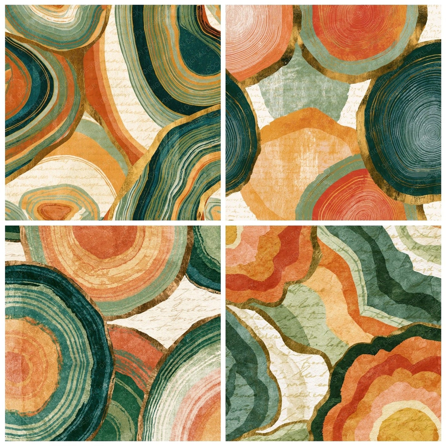 Woodblock Geological Sections Apricot Pistachio Digital Paper Pack (DDD014280)